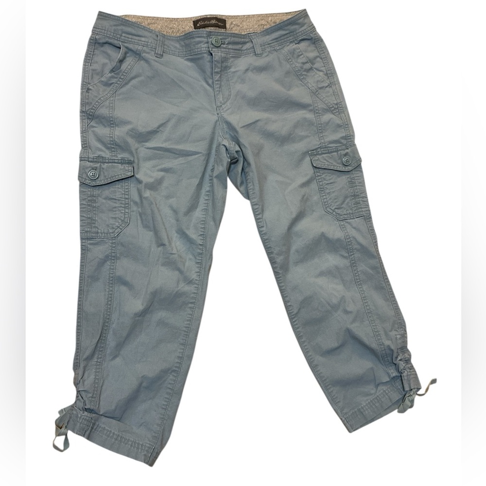 Eddie Bauer Pants Women 10 Teal Khaki Capri Cargo Cotton Outdoor Hiking